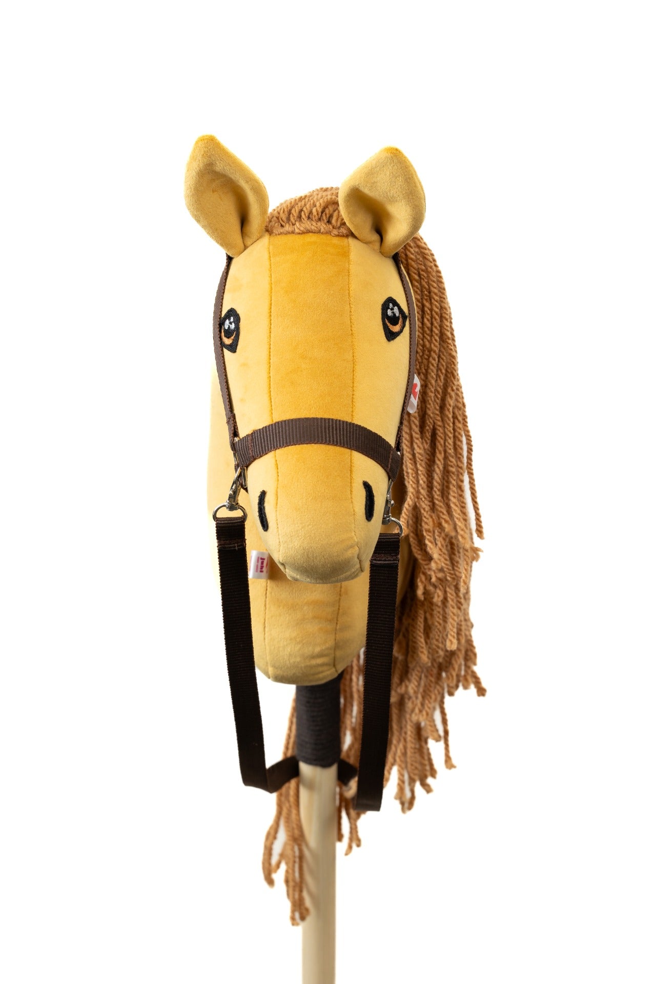 Hobby horse jménem Senf se světlou hřívou, hříbě na tyči, česká ruční výroba.