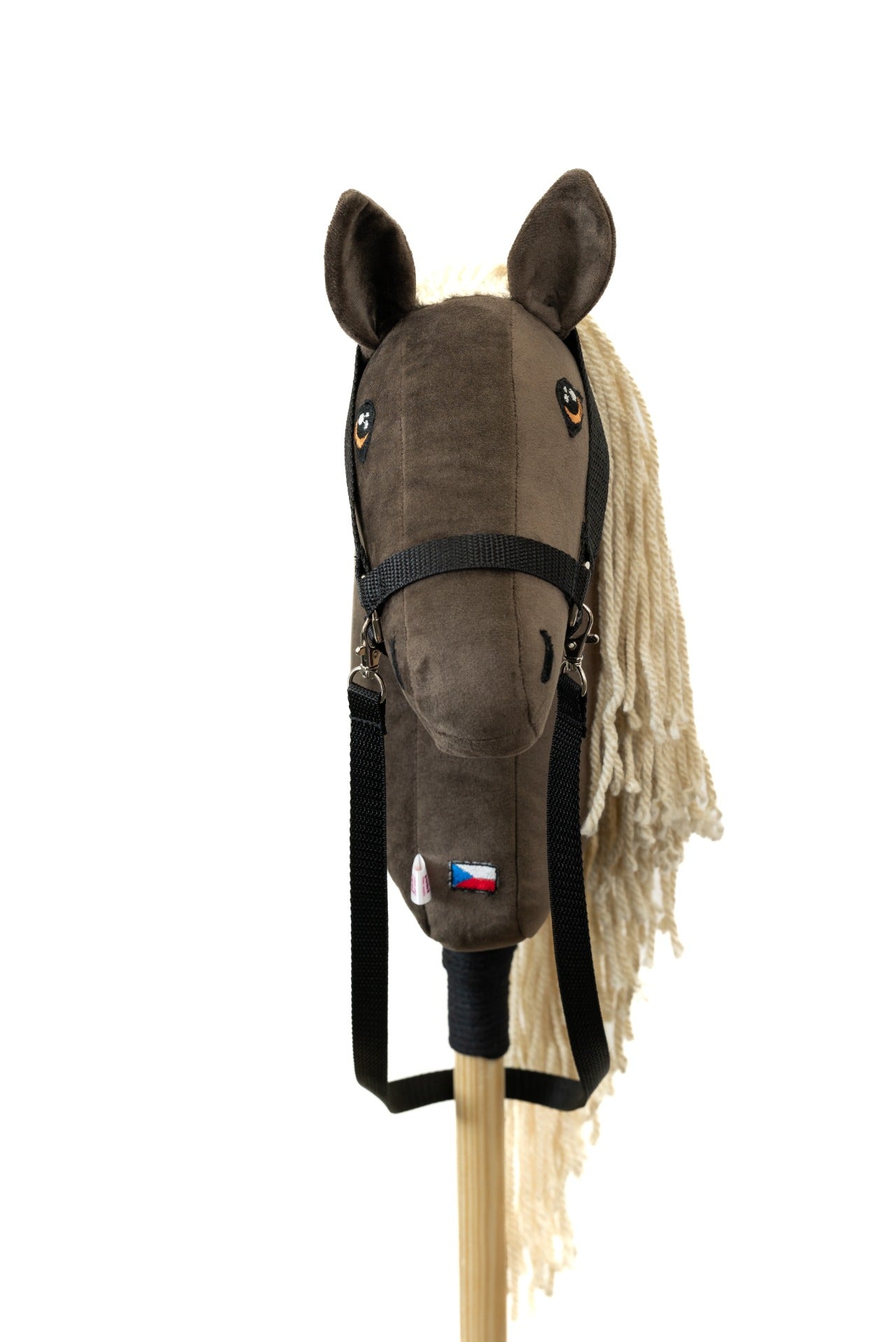 Hobby horse jménem Gizmo s přírodní hřívou, hříbě na tyči, česká ruční výroba.