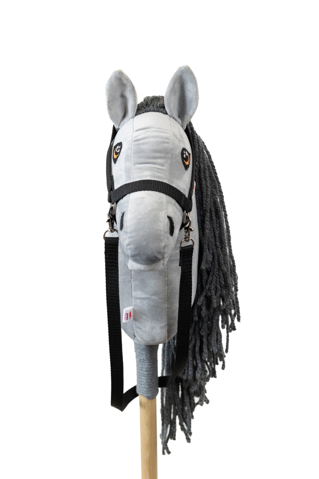 Hobby horse s šedou hřívou jménem Silver, hříbě na tyči, česká ruční výroba.
