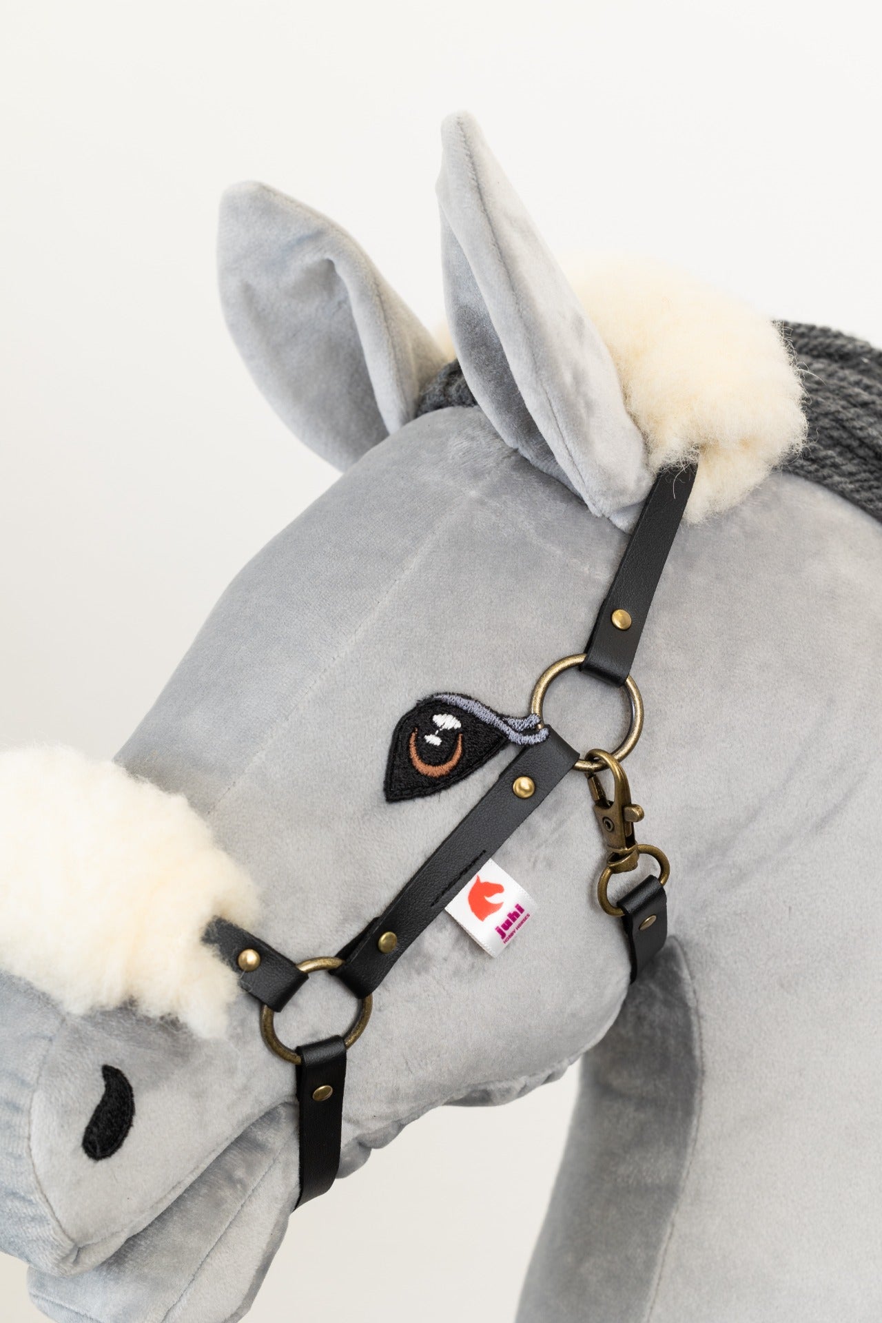 Halter with lamb fur Eco leather - Black silver - Adult horse