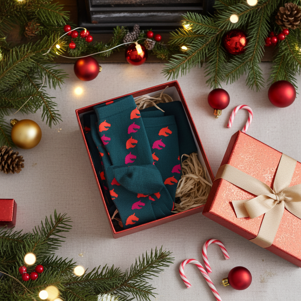 Sweat wristbands and knee socks SET for hobbyhorsing green with horse pattern