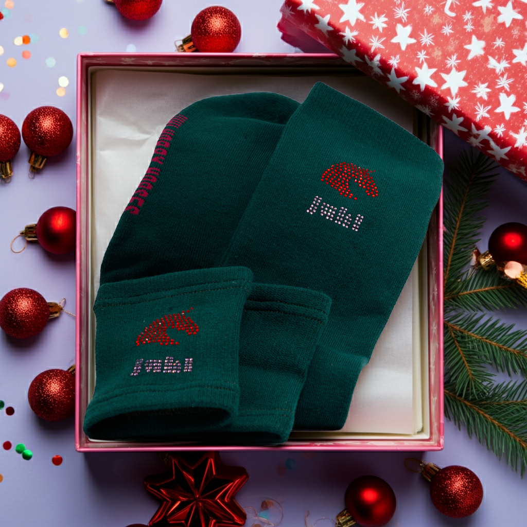 Sweat wristbands and knee socks SET for hobbyhorsing dark green