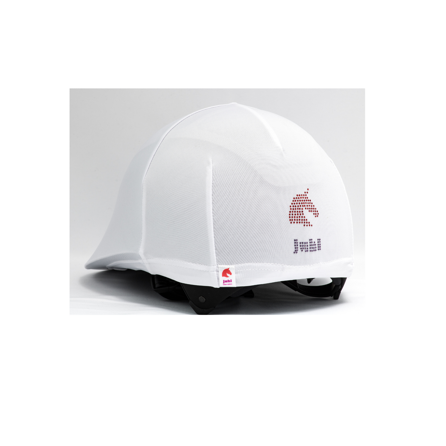 Bílá sluneční clona (kšilt) pro připevnění na jezdeckou helmu, chrání před sluncem při jízdě na koni i hobby horsingu.