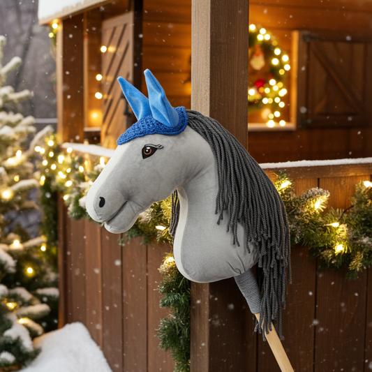 Ear net crocheted - Dark blue with blue ears - Adult horse