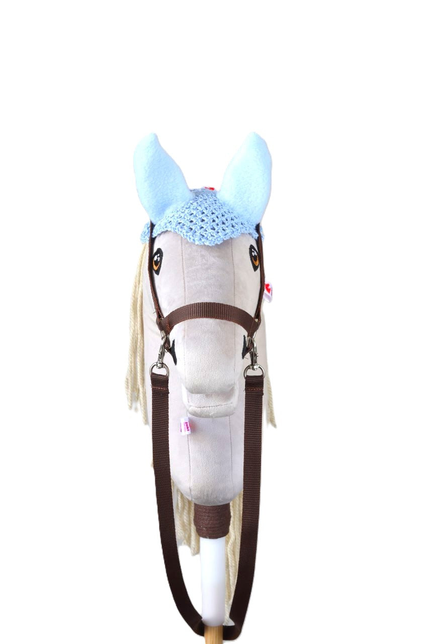 Crocheted Ear Net for hobby horse - Light blue with blue ears - Foal