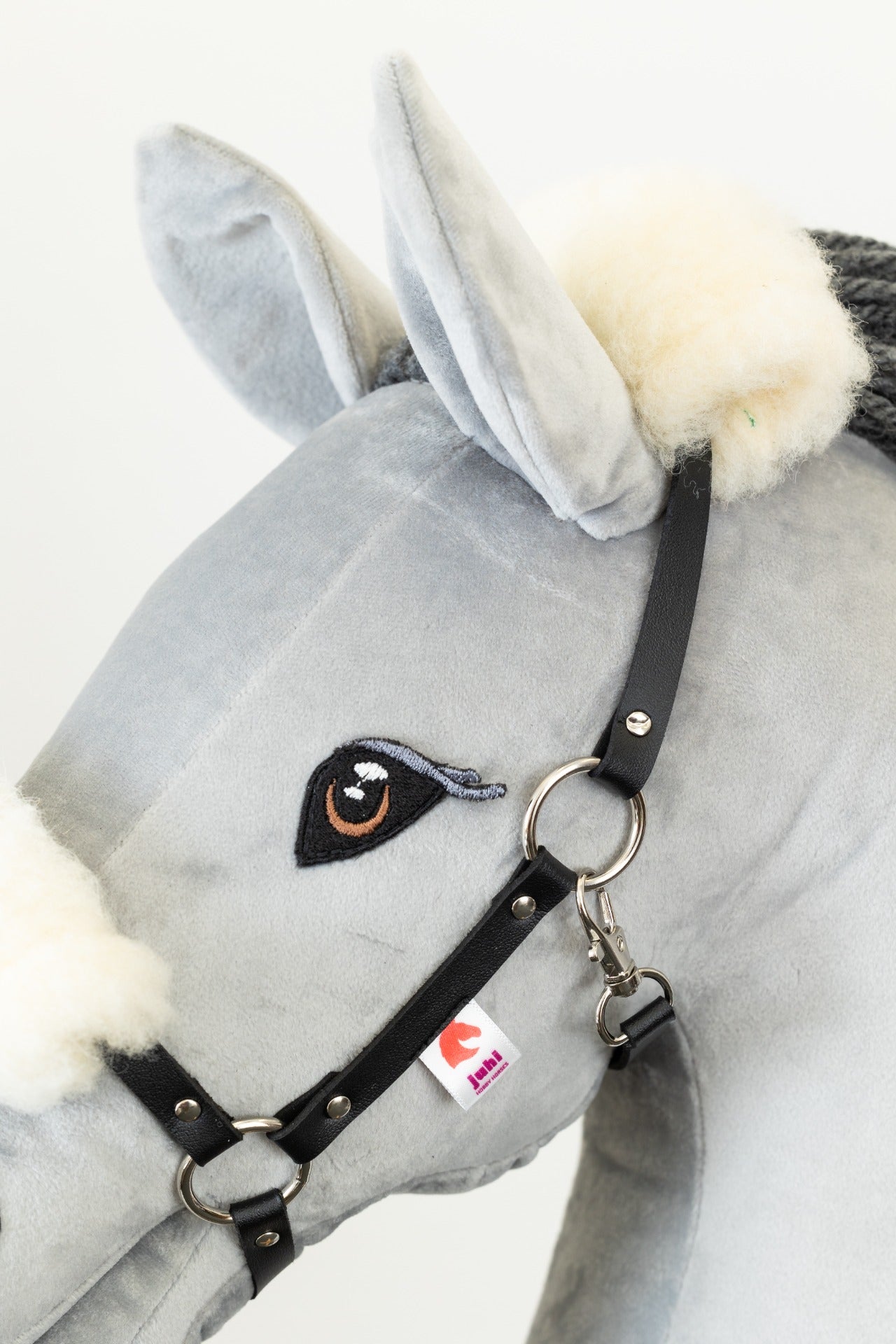 Halter with lamb fur Eco leather - Black silver - Foal