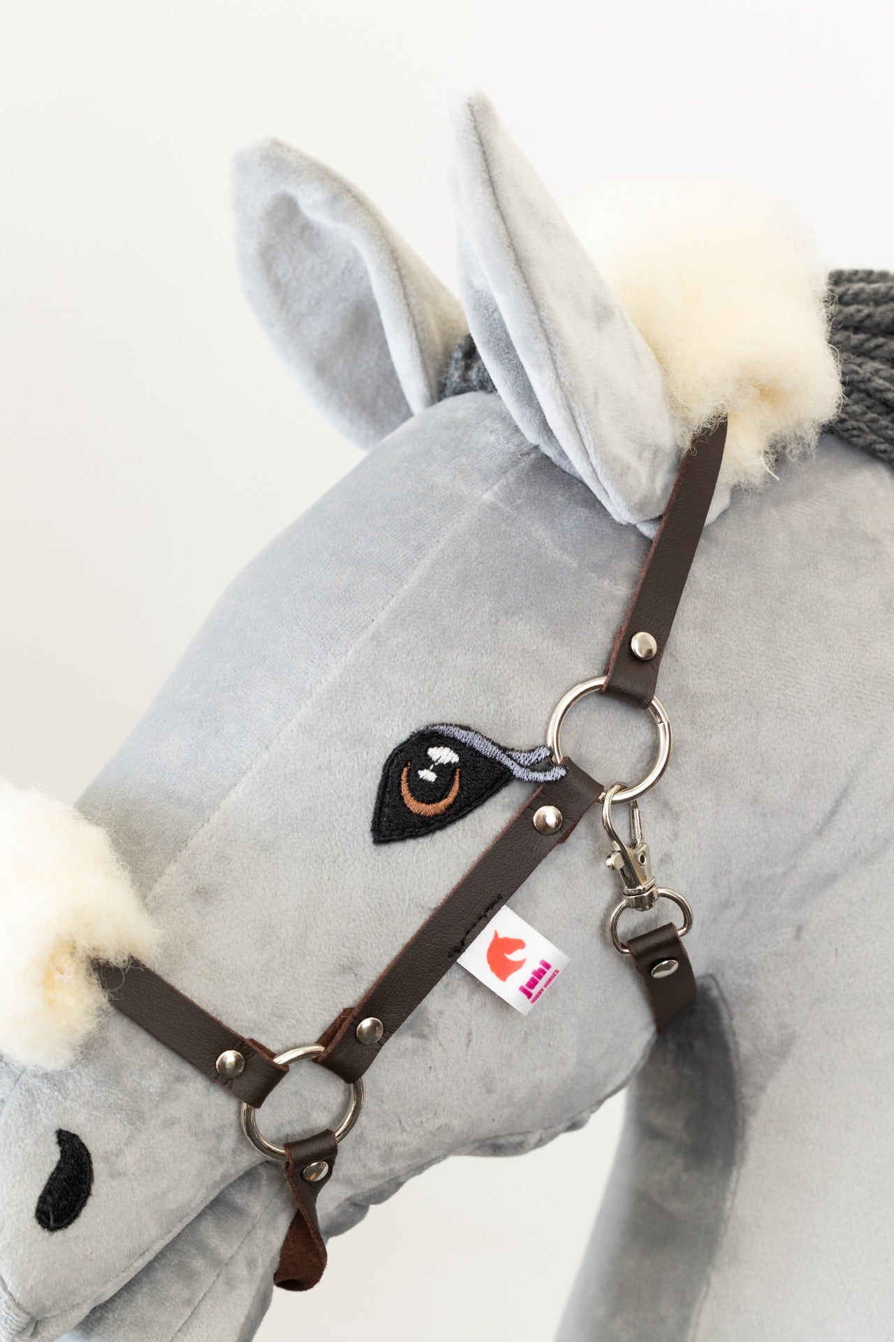 Halter with lamb fur Eco leather - Brown silver - Foal