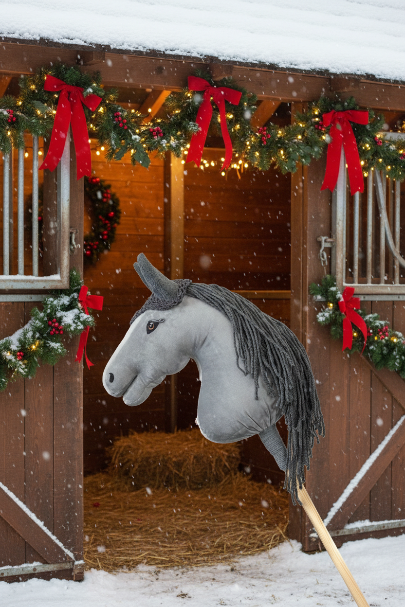 Ear net crocheted - Grey with grey ears - Adult horse