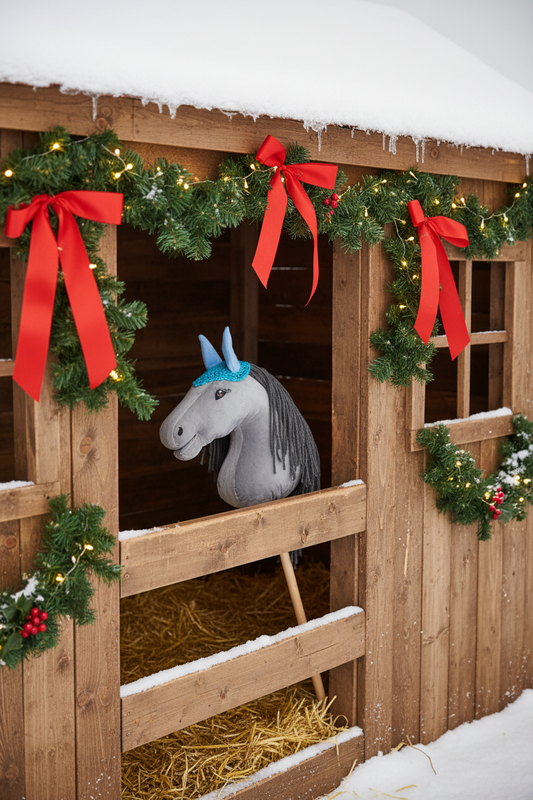 Ear net crocheted - Turquoise with blue ears - Adult horse