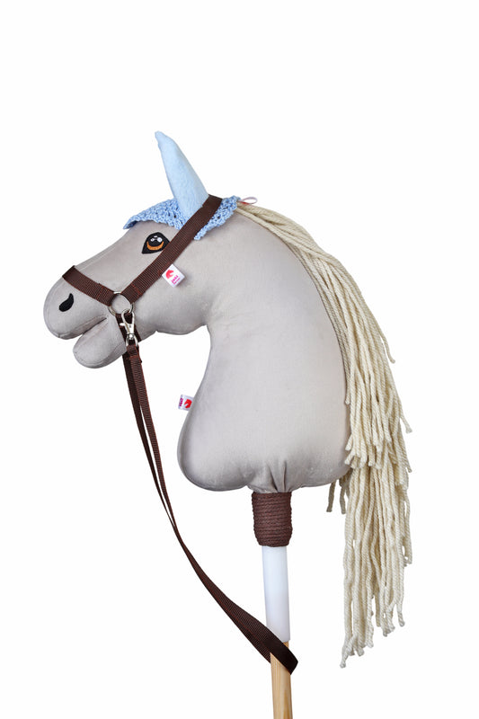 Crocheted Ear Net for hobby horse - Light blue with blue ears - Foal