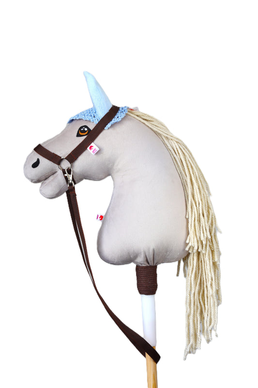 Crocheted Ear Net for hobby horse - Light blue with blue ears - Foal