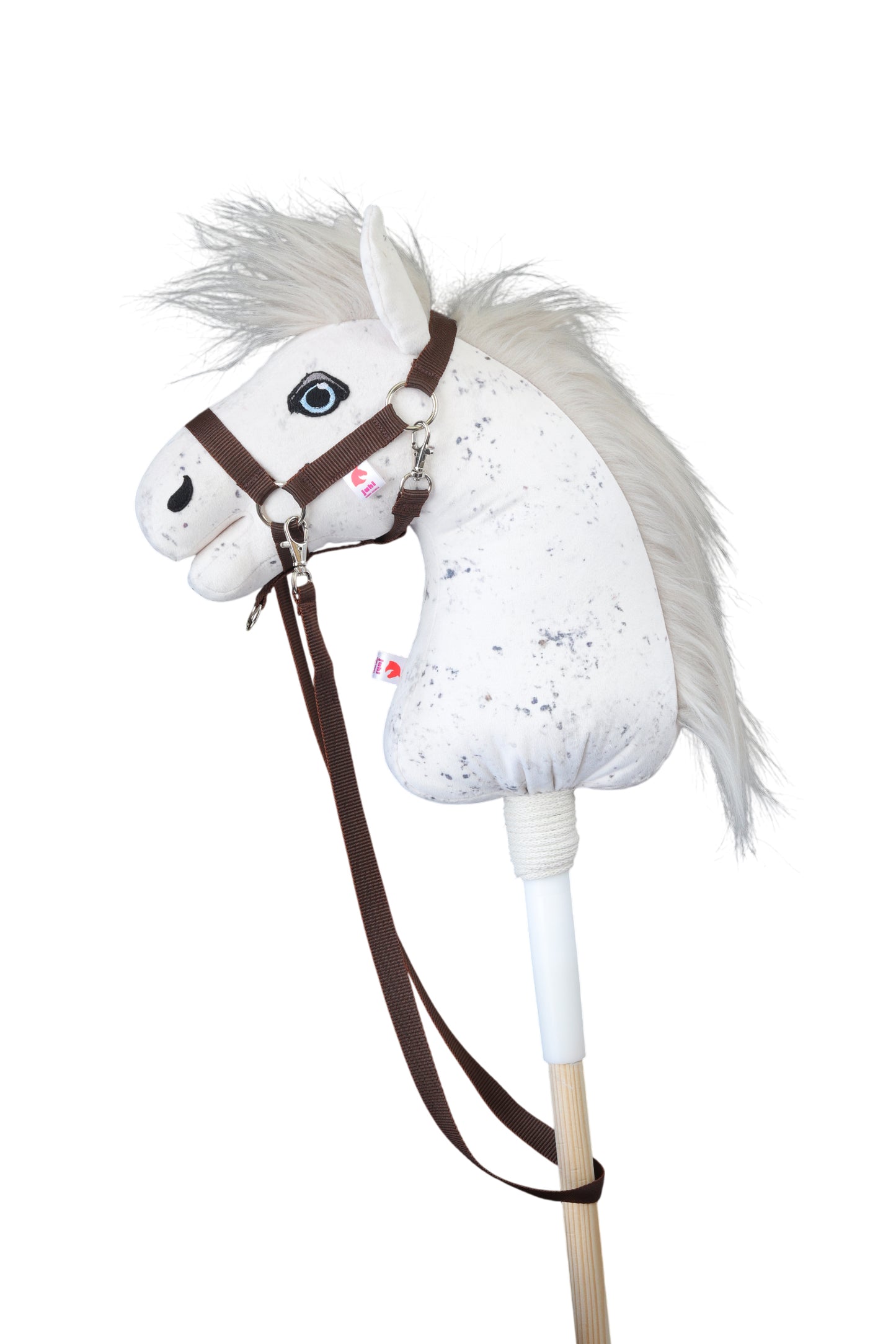 Hobbyhorse s hnědou ohlávkou a otěží z polypropylenu.