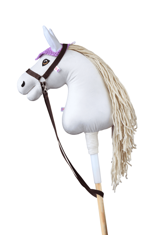 Crocheted Ear Net for Hobby Horse – Lilac with White Ears – Foal