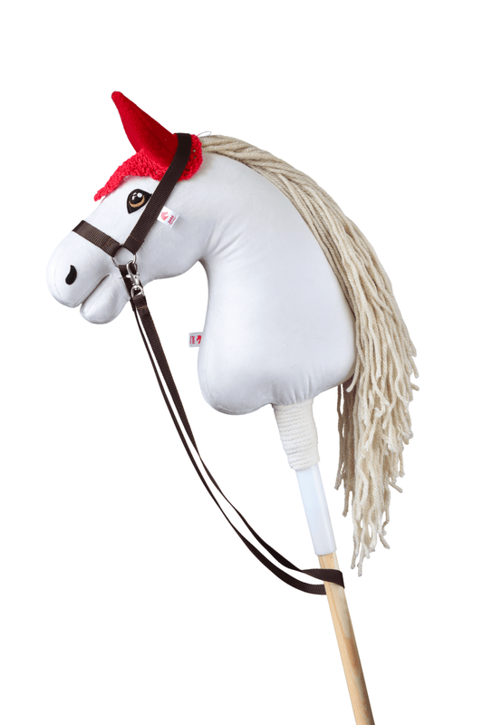 Crocheted Ear Net for Hobby Horse – Red with Red Ears – Foal