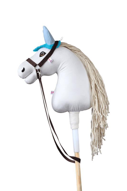Crocheted Ear Net for Hobby Horse – Turquoise with Blue Ears – Foal
