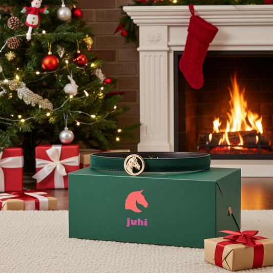 Dark green belt with changeable gold horse head buckle