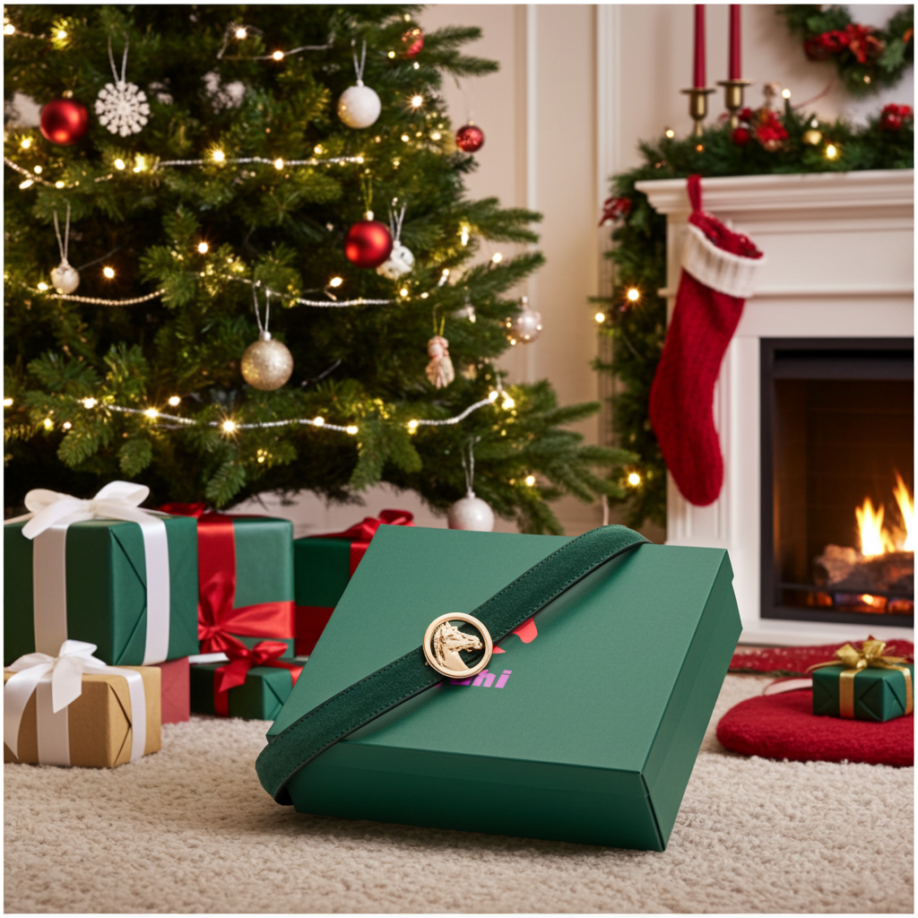 Dark green belt with changeable gold horse head buckle